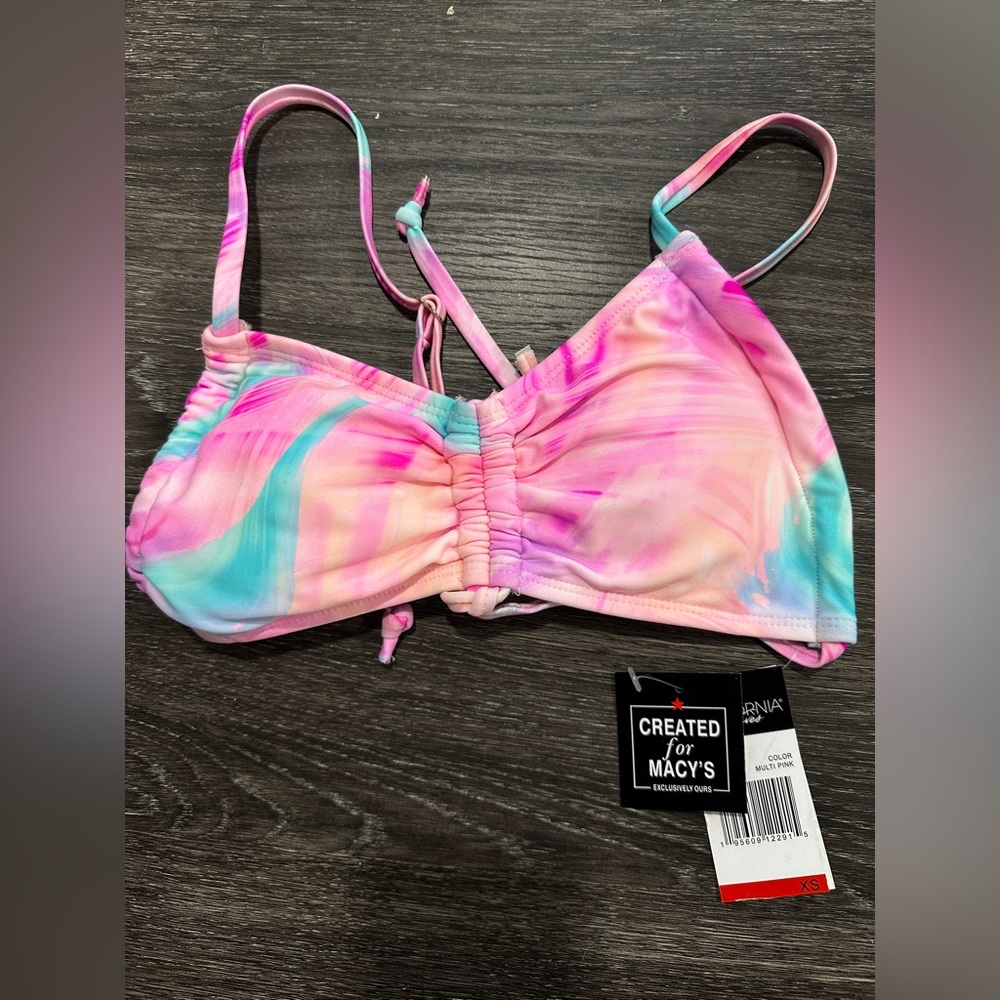 NWT California Waves Pink Cinch-Front Strappy Bikini Top - Picture 3 of 7